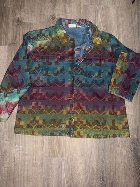 Chico's Multicolor Aztec-Patterned Denim Jacket